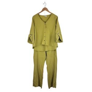 Click Color Me Cotton Chartreuse Linen Pant Set